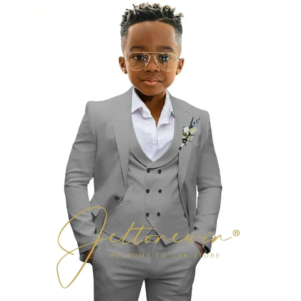 Boys' 3-Piece Suit with Notched-Lapel Jacket, Vest & Pants in Solid Colors for Weddings