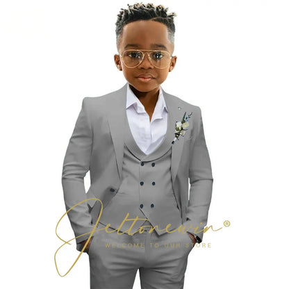 Boys' 3-Piece Suit with Notched-Lapel Jacket, Vest & Pants in Solid Colors for Weddings