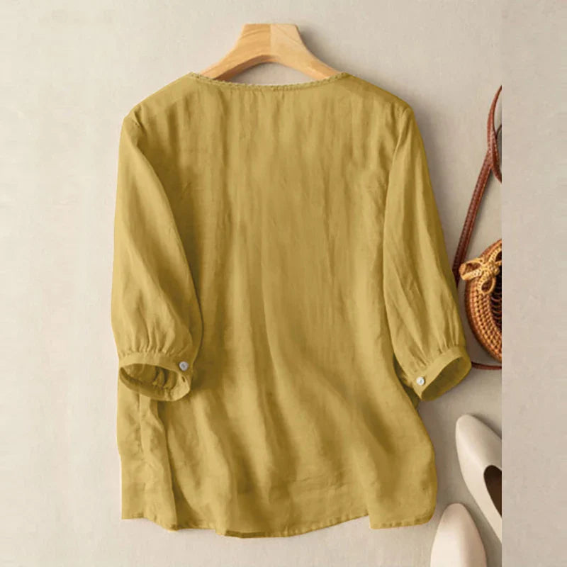 Elegant Women Embroidered Blouses Autumn 2024 3/4 Puff Sleeve Transparent Blusas Mujer Casual Vintage Cotton Shirts Tops