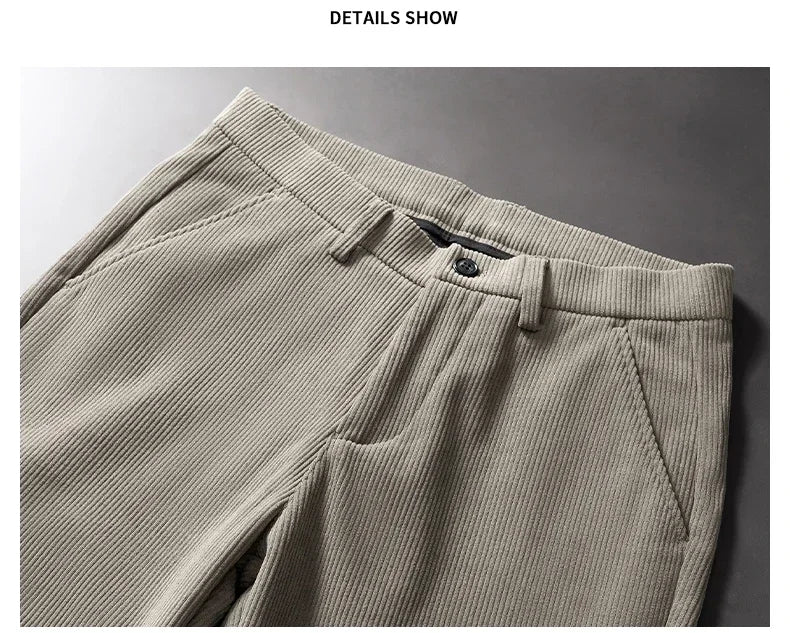 Thick Stretch Men's Corduroy Fleece Pants Fashion Business Casual Warm Chenille Male Brand Trousers Winter Thermal Pants
