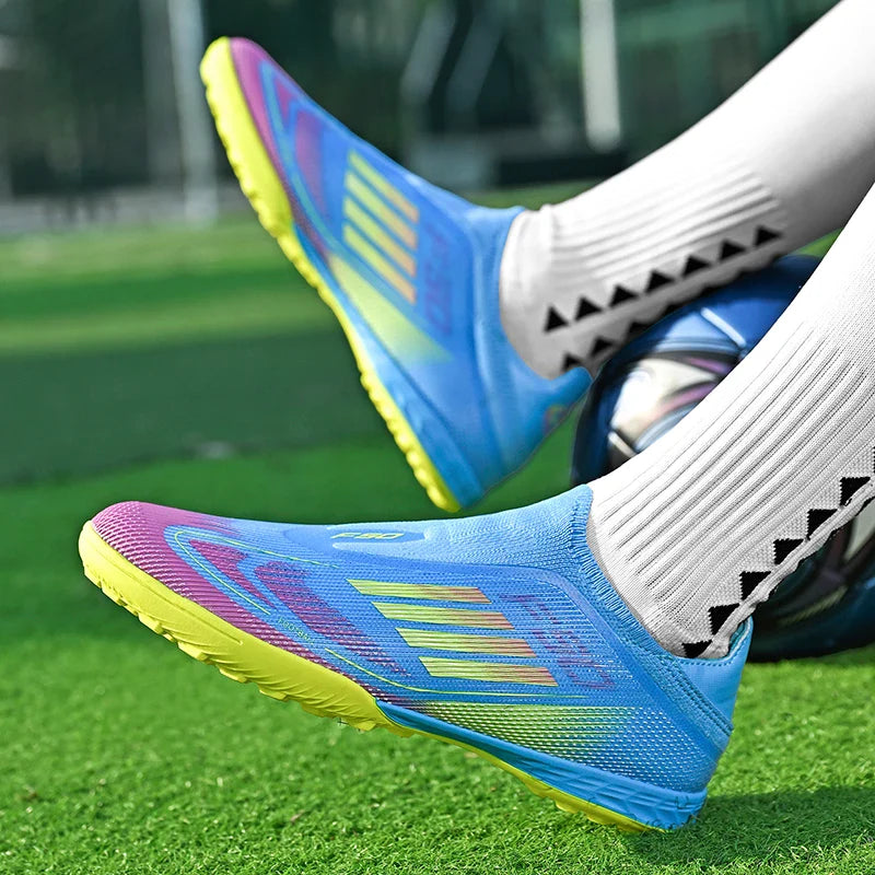 2555 High Quality Mens Soccer Shoes SLIP-ON Non-Slip Turf Soccer Cleats Boys TF/FG Training Football Boots Chuteira Campo F50