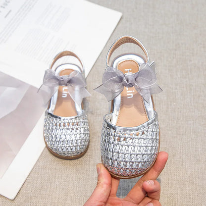 Children's Sandals Summer New Elegant Girls Princess Shoes Woven Style Beach Causal Kids Flat Sandals Solid Color Versatile