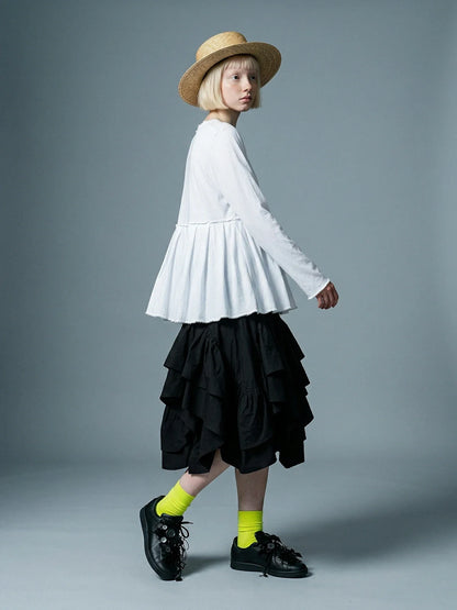 2026 Spring Forest High Waist Irregular Ruffle Edge Medium Long Dress Black Half Skirt Female 265401