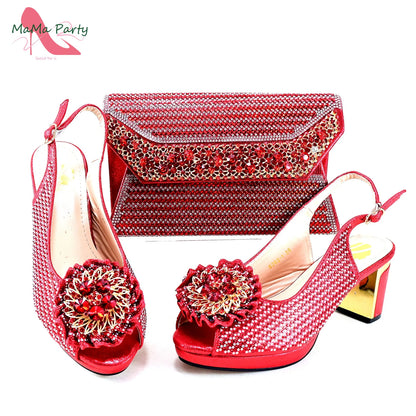 Italian Women Shoes Matching Bag Set in Green Color 7 CM Comfortable Heels with Plaform Elegant Peep Toe Sandals