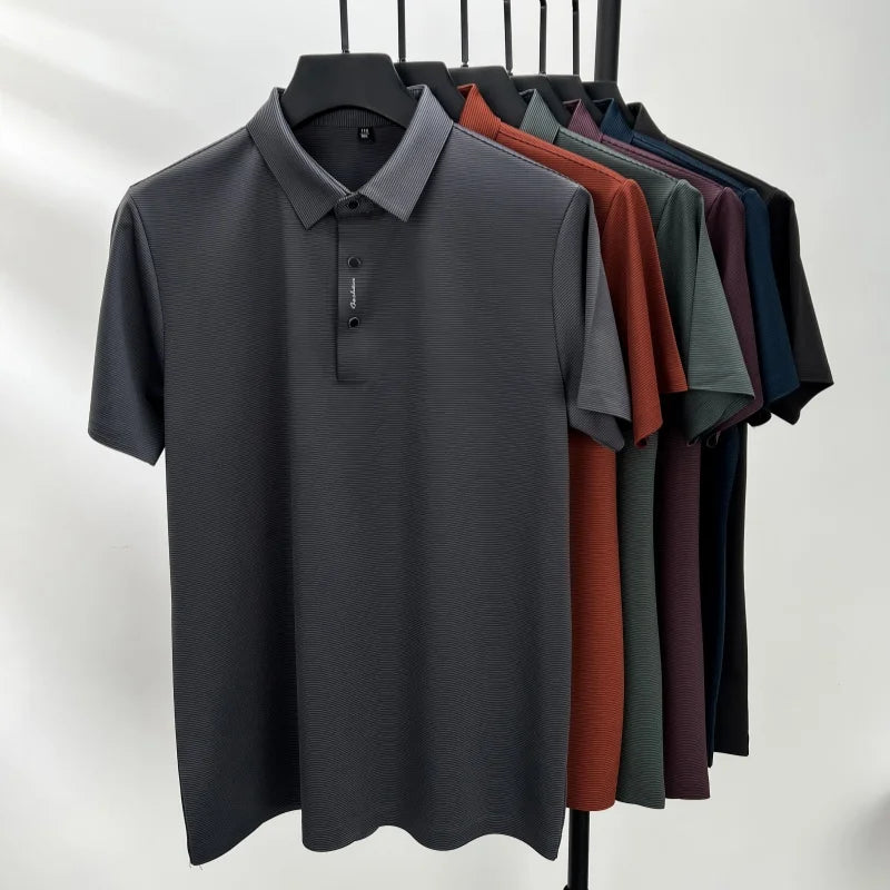 2024 Summer New Short sleeved High end Textured Letter Men's POLO Shirt Comfortable Silk Ice Feel Casual Business lapel T-shirt