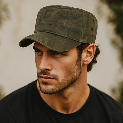 Waxed Canvas Cotton Military Caps Men Waterproof Cadet Army Cap Unique Design Vintage Flat Top Hat