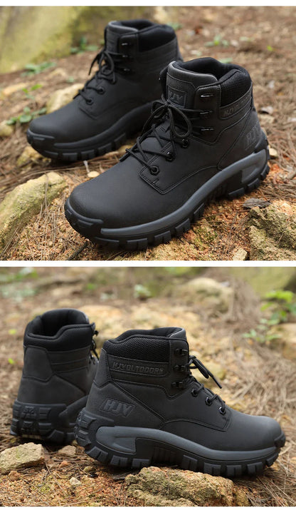 High-Top Leather Men's Boots Breathable Desert Combat Boots Outdoor Non-slip Hiking Boots Men Motorcycle Boots Work Ankle Boots