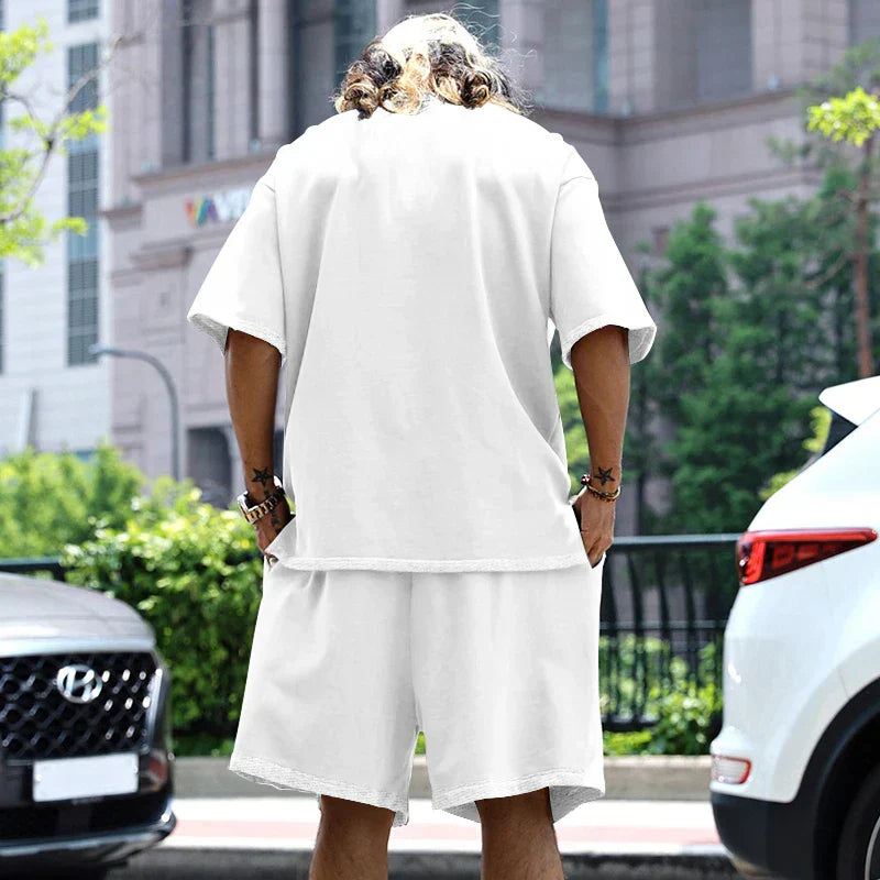 2024 Summer New Men's Set Japanese Style Plus Size Casual Loose Sports Suit Short Sleeve T-shirt Shorts Two-piece Men's Clothing