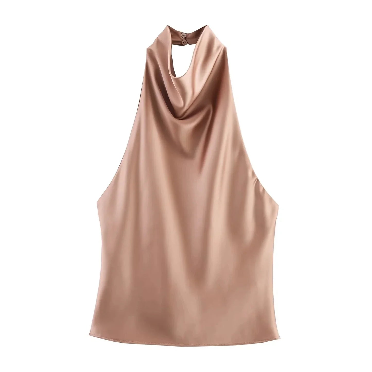 Sexy Chic Butter Yellow Satin Tops Women Halter Backless Beach Holiday Party Top Fashion 2025 New Year Evening Satin Top