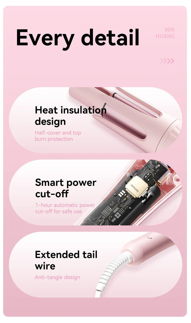 32mm Automatic Curling Iron with Negative Ion Ceramic Hair Care Buzzer Timer 4 Temperature Settings for Long Lasting Waves