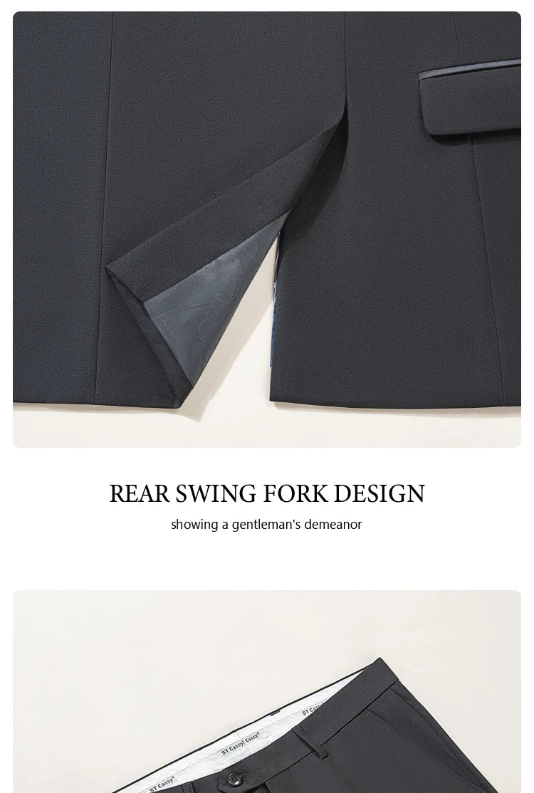 Men's suit black collar formal dress wedding three-piece suit orthodox suit vest pants