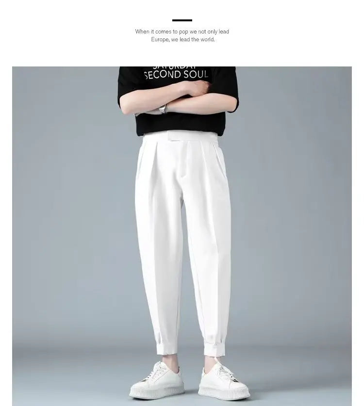 Pleats Men's Casual Harem Pants Japanese Style Fashion Loose Pants Harajuku Male Feet Solid Color Youth Trousers Streetwear
