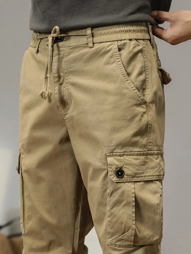 2025 New Multi-Pockets Spring Summer Cargo Pants Men Streetwear Zipper Leg Skinny Work Joggers Cotton Casual Tactical Trousers