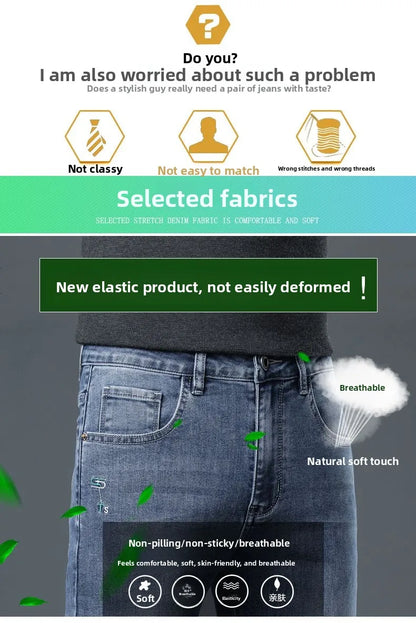 New Autumn/winter 2025 Stretch Wash Jeans for Young Men with Small Straight Elastic WaistJeans Pants Fashion Men's Trousers