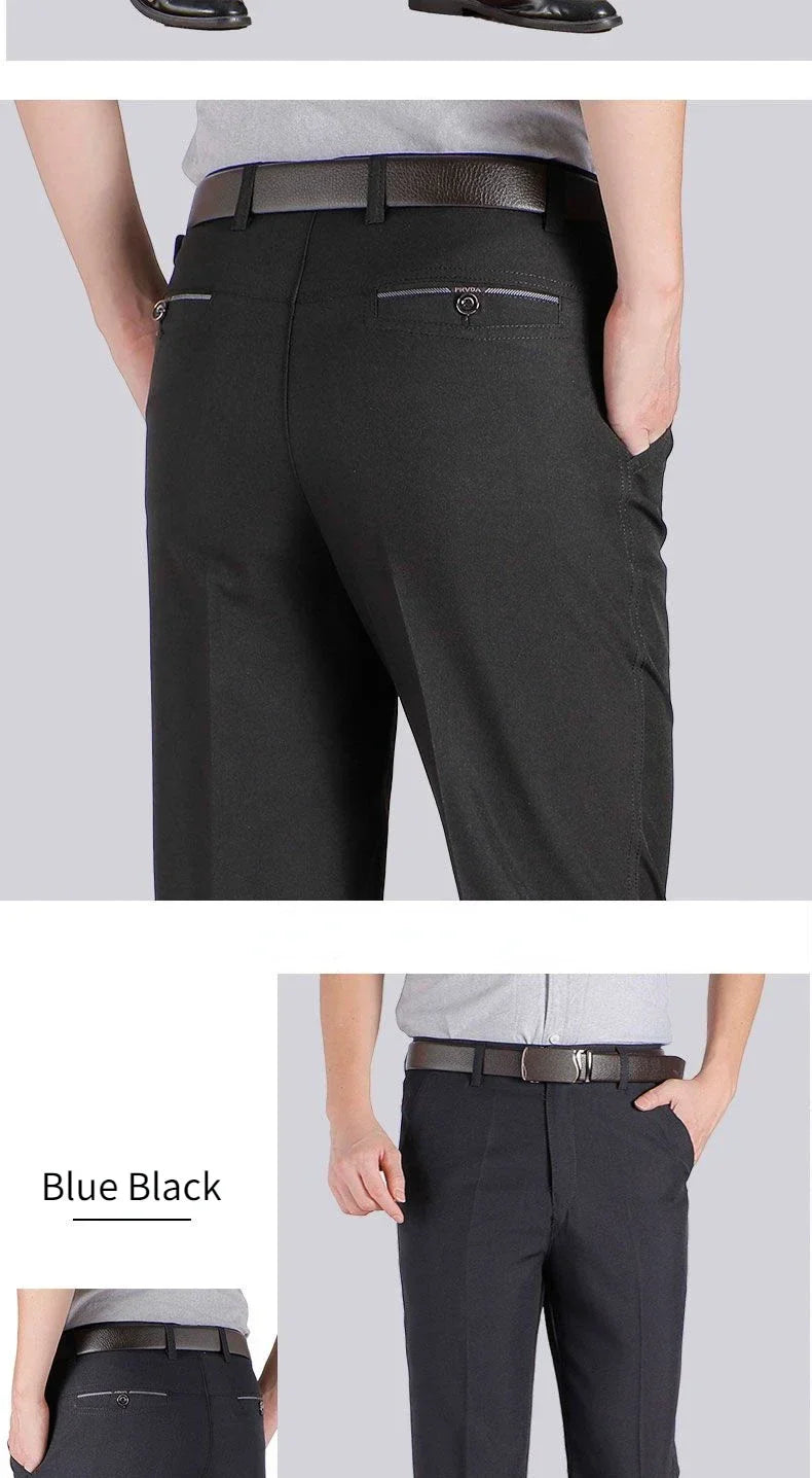 Mens Formal Pants Summer Thin Autumn Thick Black Blue Grey Stretch Bussiness Loose Suit Office Plus Size Trousers GOZBKF