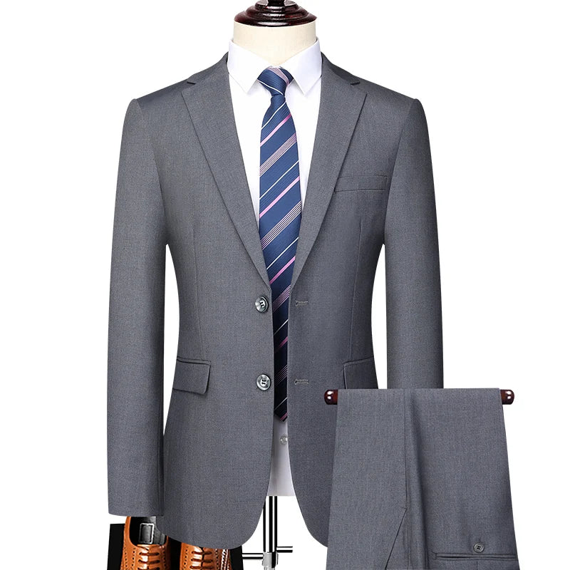 Men's Slim Fit Two-Button Wedding Suit Korean Style Business Formal Two-Piece Set with Trousers High-Quality 2025