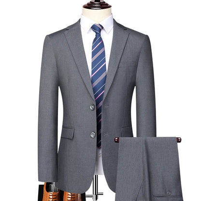 Men's Slim Fit Two-Button Wedding Suit Korean Style Business Formal Two-Piece Set with Trousers High-Quality 2025