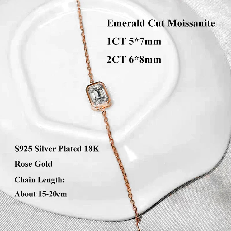 Bezel Setting 1/2CT Pear Marquise Emerald Cut Moissanite Solitaire Link Bracelet Women 925 Silver Diamond Party Wrist Chain