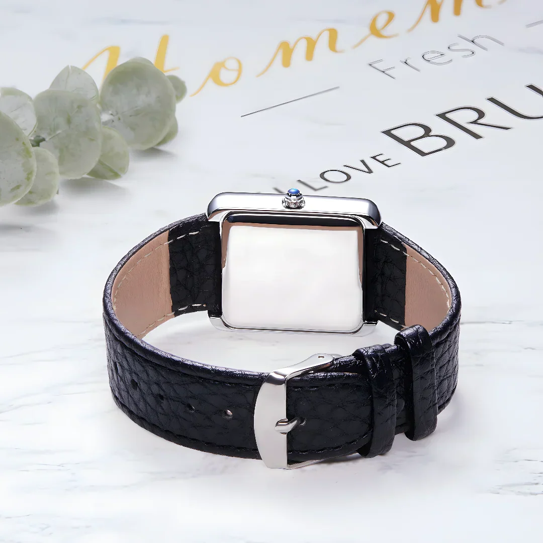 Waterproof Couple Watches Casual Fashion Quartz Stainless Steel Leather Strap Square Dial Men's And Women's Lover Watch