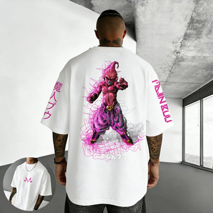 T-shirt Summer New Majin Buu Print Men and Women Harajuku Loose Casual Parent-child Short Sleeved Shirt