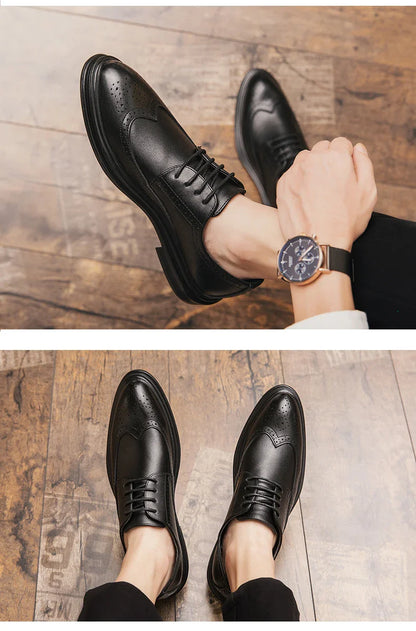 High Quality Brogues Leather Shoes Men Classic Men's Dress Shoes Formal Office Wedding Shoes For Men Casual Business Shoes