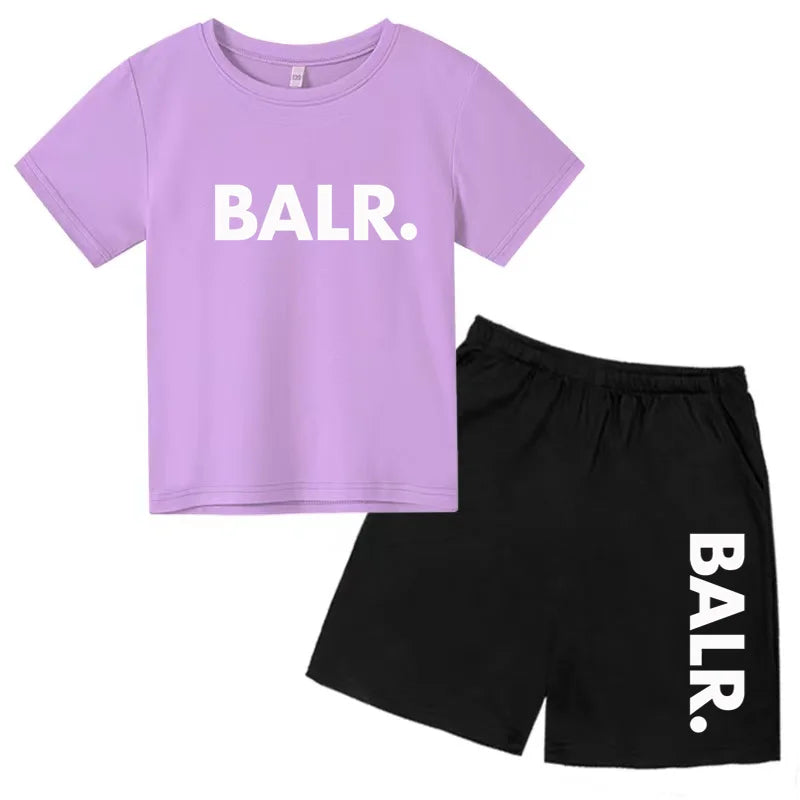 Kids T-shirt Summer Sunshine Brand Monogram Print Short Sleeve+Shorts 2P Boys Girls Toddler 3-12years Leisure Sports Jogging Set