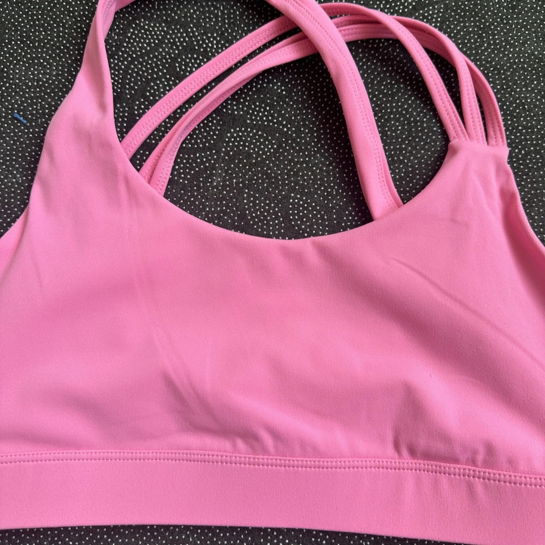 Solid Color Gym Yoga Set Short Legging Cross Back Shoulder Strap Sport Bra Tracksuit Women Suit Comprehensive Training Athletic