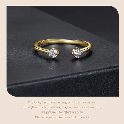 Moissanite White Gold Plated Adjustable Ring 925 Sterling Silver Exquisite Open Ring for Women Fine Jewelry Gift