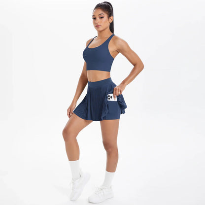 2pcs New Sexy Yoga Set Backless Cross Straps Sports Bra Fashion Breathable Culotte Yoga Shorts With Pocket Gym Women Sports Set