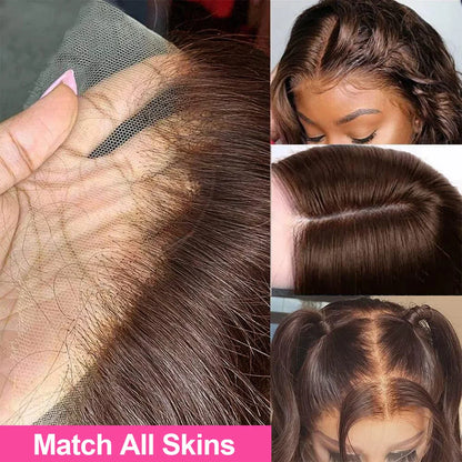 200 Density 30 38Inch Chocolate Brown Body Wave Human Hair Wigs Brazilian 13x6 HD Lace Frontal Wigs #4 Color 13x4 Lace Front Wig