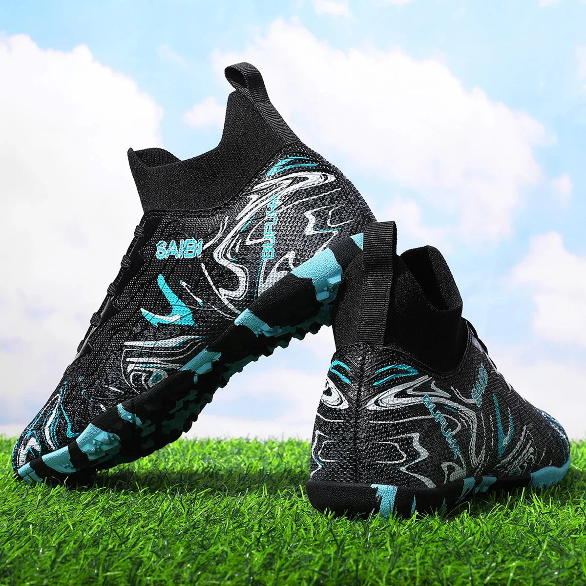 football boots sneakers chuteira society soccer shoes Above the ankle but not to the knee Anti-slip column Sole spikes