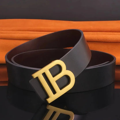 Men's Leather Alloy Buckle Belt 3.7cm Business and Leisure Dual-use High-end Designer Durable Belt