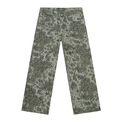 Tide Camouflage Jeans Men's Ins Loose Straight Wide Leg Casual Denim Pants Loose Male Trousers 12C2036