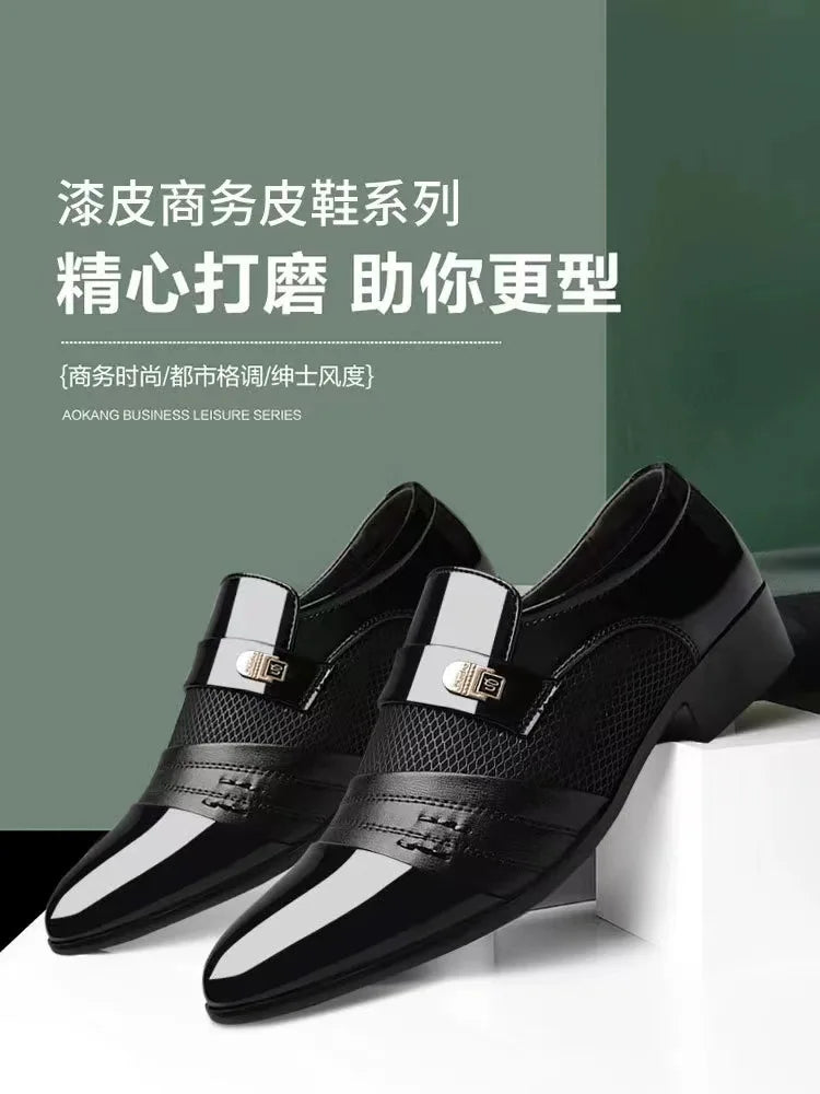 Large Size Summer Breathable Mesh Men's Shoes Formal Men's Leather Shoes Black Business Casual British Shoes