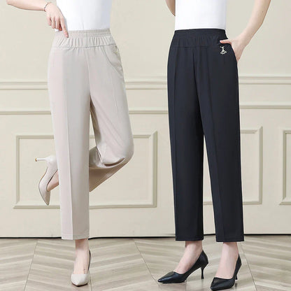 Summer New Ice Silk Casual Trousers Thin Sports Loose Trend Straight Quick-drying Mom Trousers