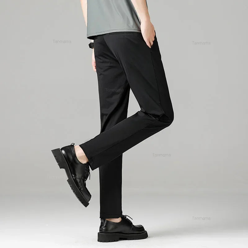 Summer Quick-drying Ice Silk Men's Casual Pants Ultra-thin Highly Elastic Business Casual Non-iron Trousers Black Gray Blue