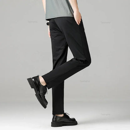Summer Quick-drying Ice Silk Men's Casual Pants Ultra-thin Highly Elastic Business Casual Non-iron Trousers Black Gray Blue