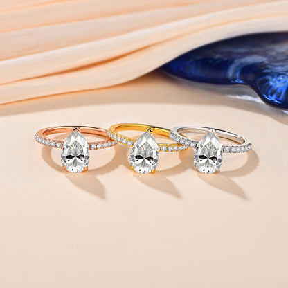 New D Color Moissanite Rings Pear Cut 3.0ct S925 Sterling Silver Classic Wedding Engagement Ring for Women Fine Jewelry