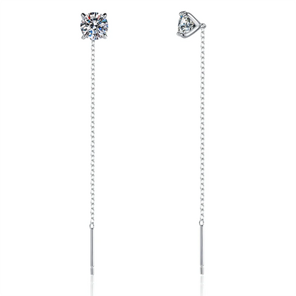 5/6.5mm Tassel Round Cut Moissanite Drop Earring for Women Classic Four-claws Lab Diamond Ear Jewelry 925 Sterling Silver