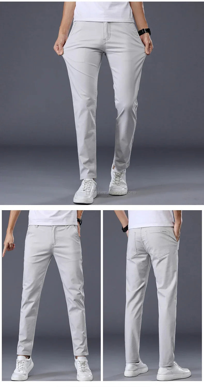 7 Colors Summer Thin Men's Casual Pants Stretch Cotton Slim Fashion Business Trousers High Quality Male Clothes