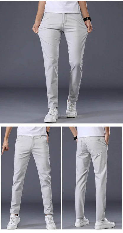7 Colors Summer Thin Men's Casual Pants Stretch Cotton Slim Fashion Business Trousers High Quality Male Clothes