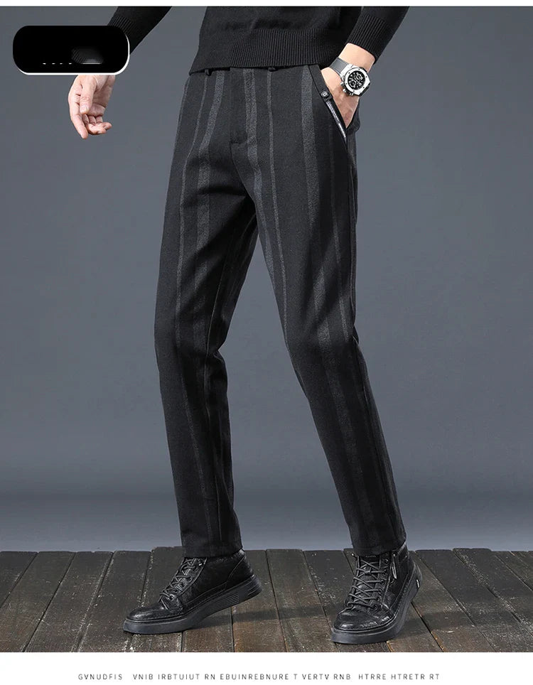 Autumn New Men's Slim Casual Pants  Fashionable Fit Elastic Business Pants High Quality Stripe Classic 3-colors Male Trousers