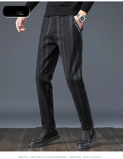 Autumn New Men's Slim Casual Pants  Fashionable Fit Elastic Business Pants High Quality Stripe Classic 3-colors Male Trousers