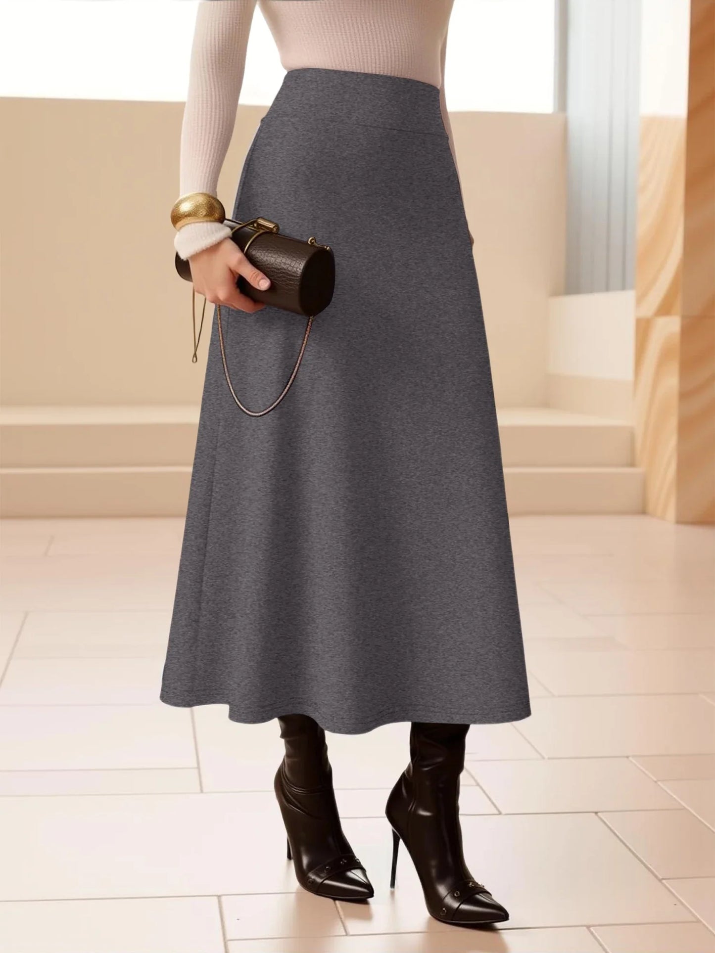 Solid Midi Skirt | High Waist A-Line for Cocktails & Events, Stand Out in Style