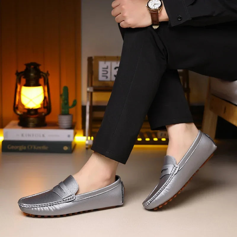 Mocassins Masculinos de Couro Azul de Luxo Moda Casual Confortável para Homens Designer Sapatos Slip-on Planos Masculinos zapatos hombre