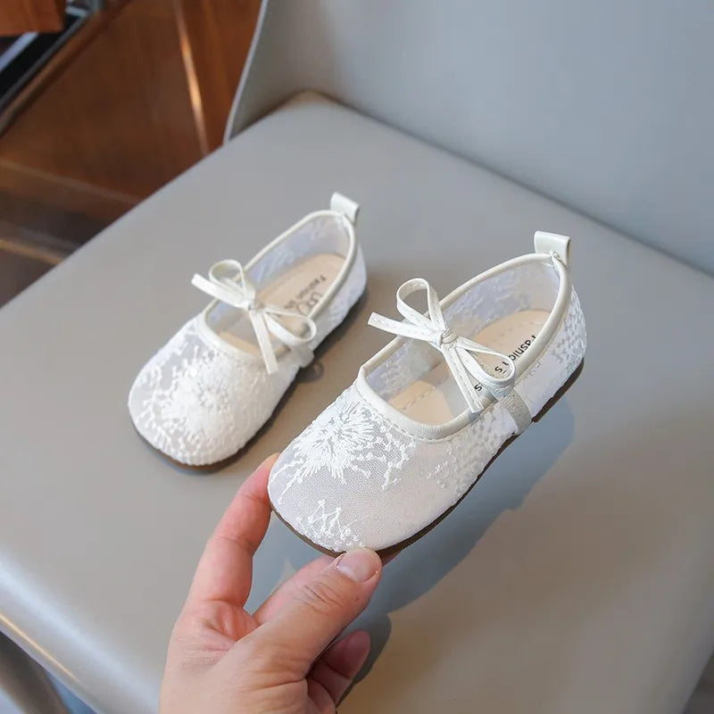 2026 Spring Summer New Children's Shoes Fashion Princess Lace Shoes Children's Elegant Shoes Soft Bottom Elastic Hook and Loop