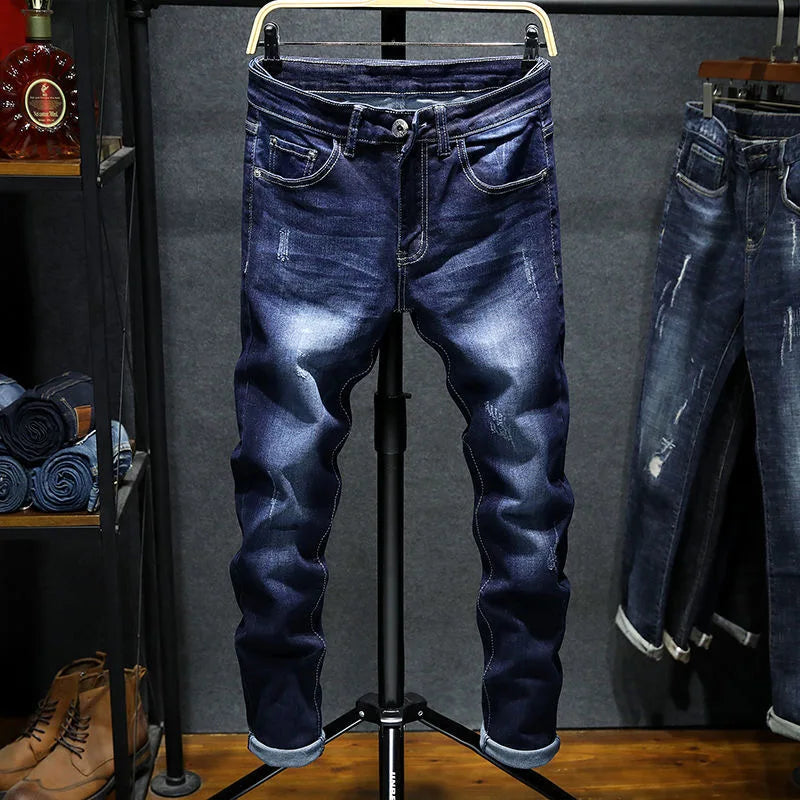 2024 Spring and Autumn New Fashion Solid Color Retro Stretch Denim Pants Men's Casual Loose Breathable High-Quality Jeans 28-36