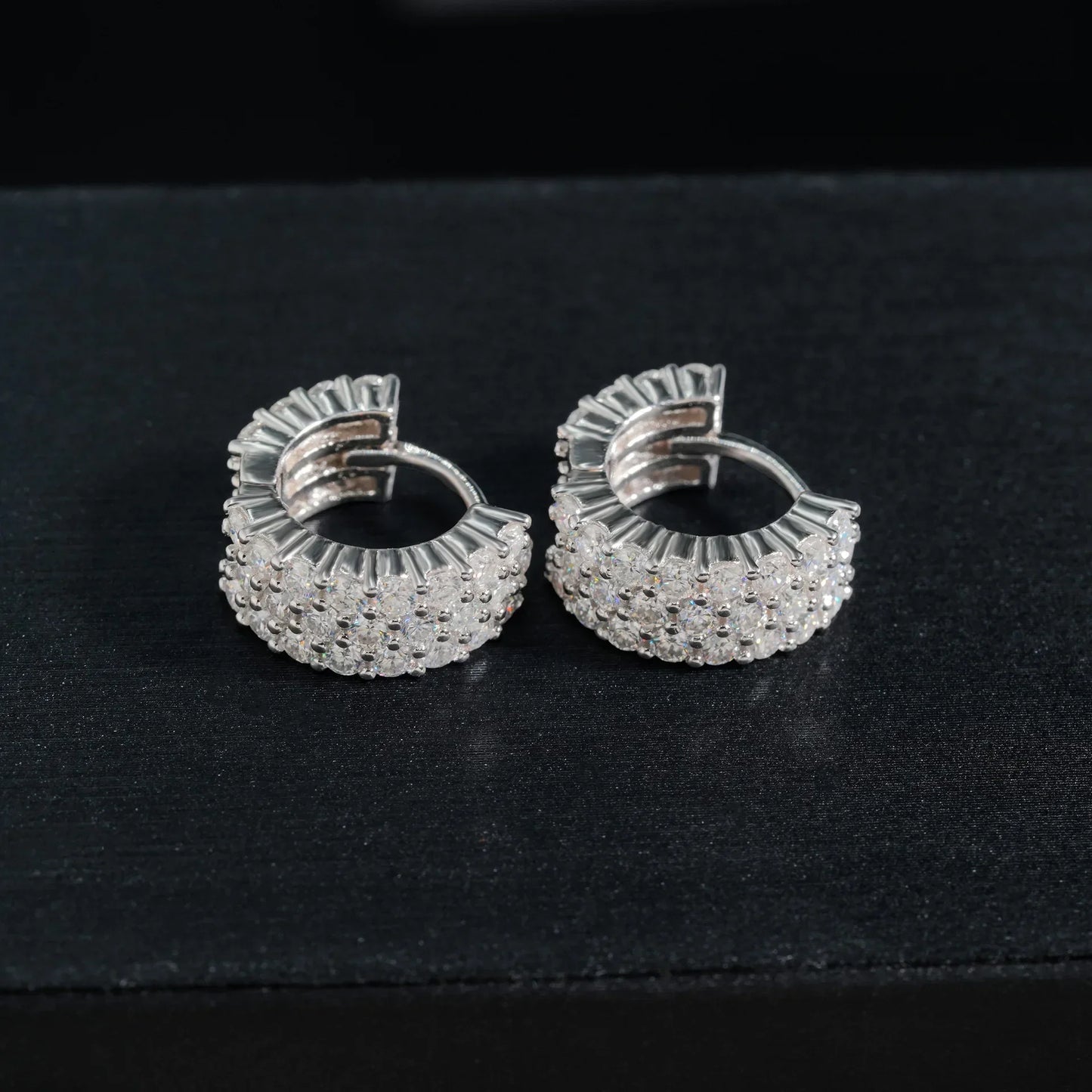 Sparkling Real 3-Row Full Moissanite Hoop Earrings for Women Fine Jewelry S925 Silver Diamond Small Ear Buckle Earring Gift