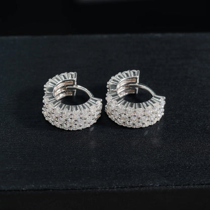 Sparkling Real 3-Row Full Moissanite Hoop Earrings for Women Fine Jewelry S925 Silver Diamond Small Ear Buckle Earring Gift