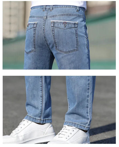 Summer New Men's Loose Stretch Gray Jeans Fashion Casual Stretch Straight-leg Denim Pants Male Light Blue Brand
